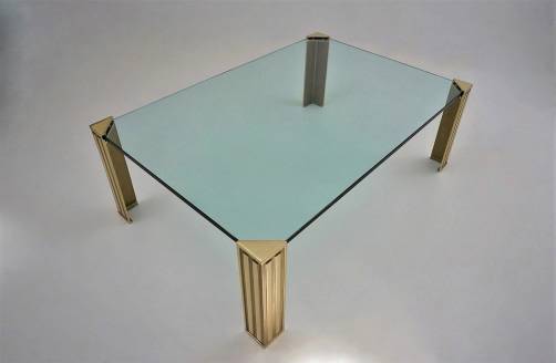 Peter Ghyczy coffee table, brass & glass, 1990`s ca, Dutch